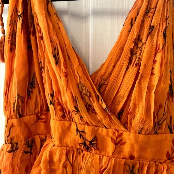 Anthropologie Pamela Halter Midi Dress | Orange Floral Tiered, NWT Size 14 - Picture 9 of 10
